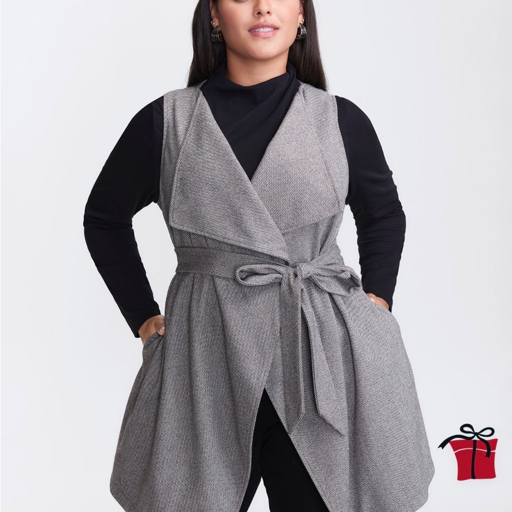 BloomChic Gray Asymmetrical Open Front Vest - Picture 2 of 3
